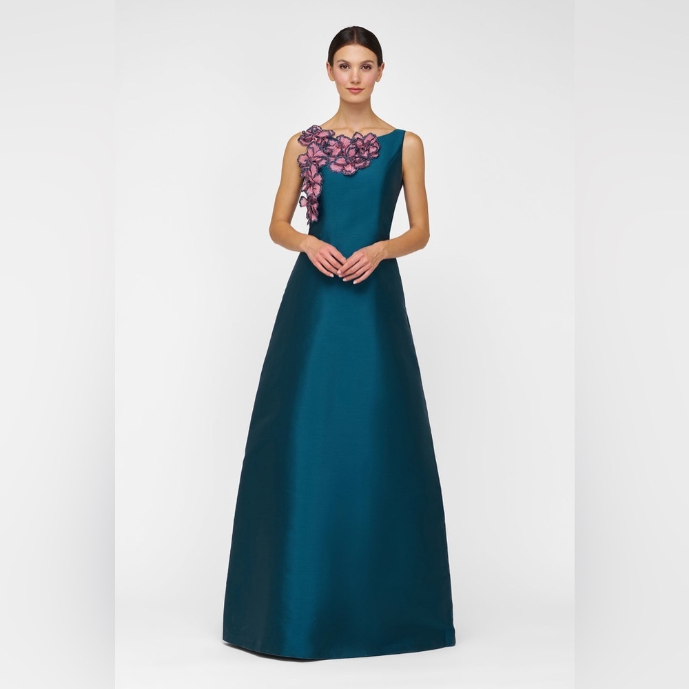 new Kay Unger Giselle Gown in lotus pink and blue bateau neckline